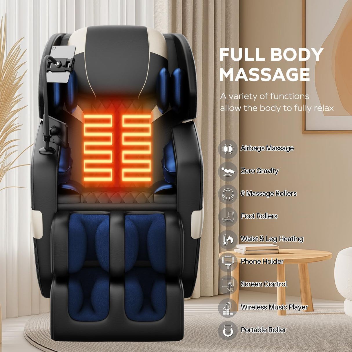 Massage Chair Full Body, Zero Gravity Massage Chair with Auto Modes, Airbag Massage, Foot Massage, Heating, Touch Screen Controller, Home Relaxation Recliner with Massage, Black/Diamond Pattern Msutree