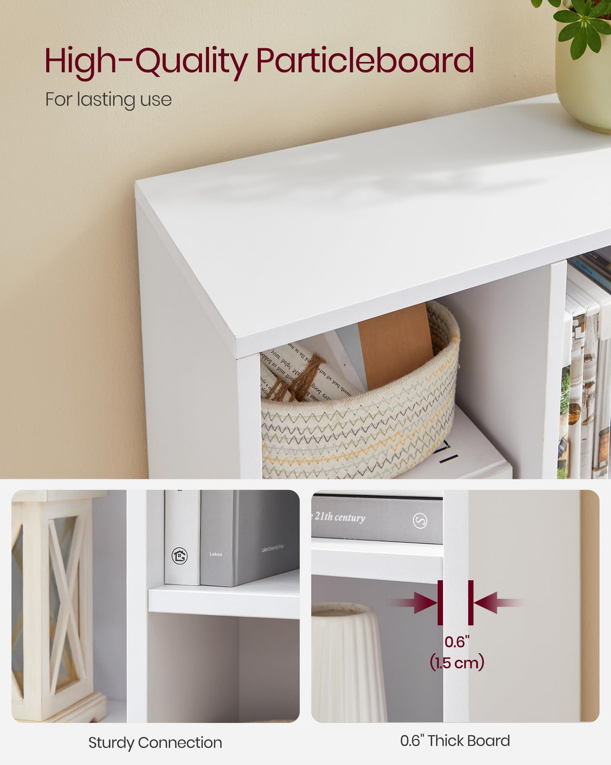 VASAGLE 7-Compartment Freestanding Bookcase - Space-Saving White Bookshelf for Living Room, Bedroom, and Home Office VASAGLE