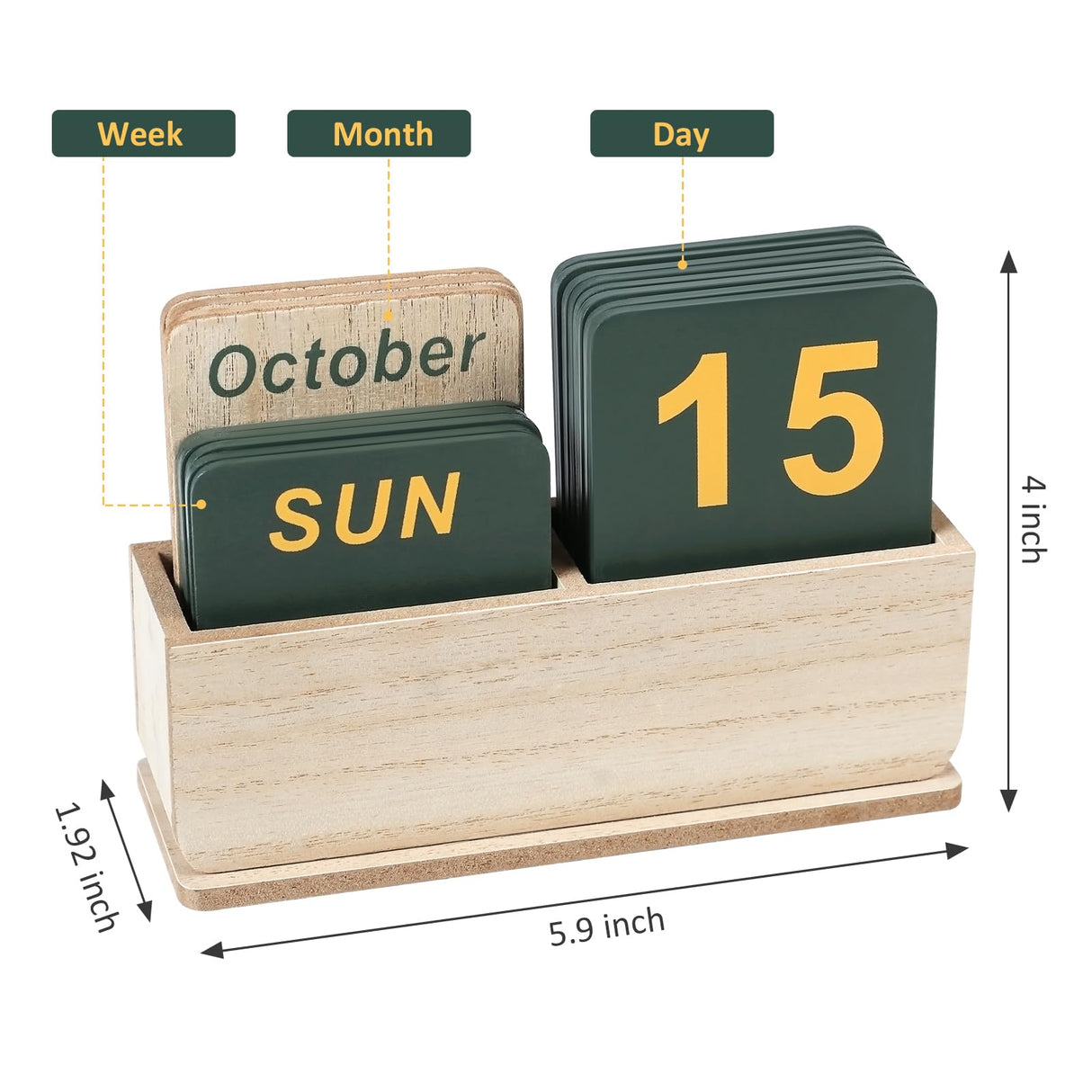 DEERINE Wooden Block Perpetual Calendar for Desk, Daily Desktop Standing Flip Calendar with Large Display, Modern Farmhouse Aesthetic Desk Accessory for Home Office Decor, Reusable Yearly, Wood Grain DEERINE