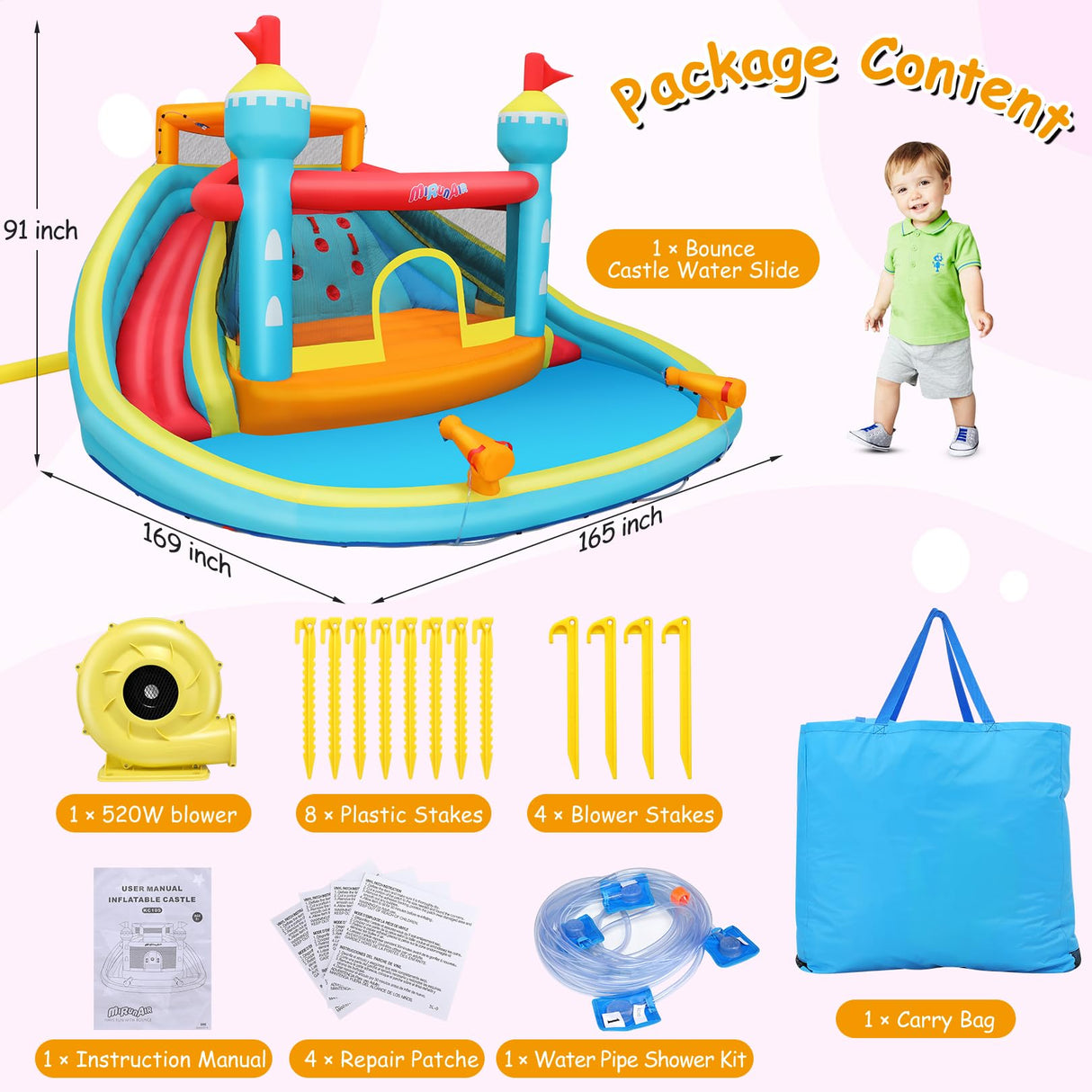 Inflatable Water Slide Bounce House, 15.4FTx14.5FT Splashing Pool,Double Water Cannon,Climbing Wall,Heavy Duty GFCI Blower,Water Park for Kids Backyard Summer AKEYDIY