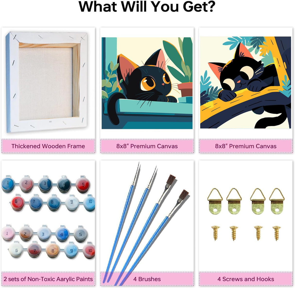 KYOQFVN Paint by Numbers Kit for Adults Framed - Black Cat Paint by Numbers for Adults with Frame, DIY Acrylic Easy Painting by Numbers for Home Wall Decor 8x8inch KYOQFVN