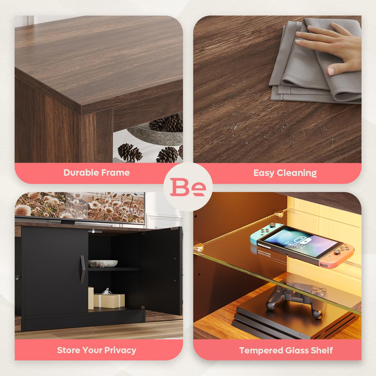 Bestier 70 Inch TV Stand for 75 inch TVs, Led Gaming Entertainment Center with Storage Cabinet, Large TV Cabinet with Adjustable Glass Shelves, Modern TV Console for Living Room Bedroom, Walnut Bestier