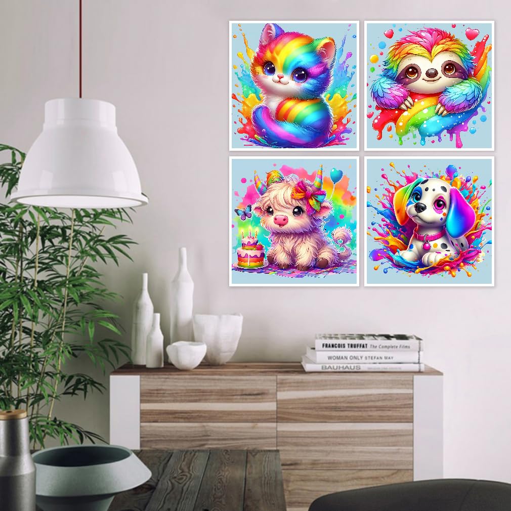 4 Pack Paint by Numbers 8x8 inch - Cute Animals Paint by Number for Kids Ages 4-8-12,Easy DIY Acrylic Oil Painting Kits on Canvas for Children Girls Boys Gifts Ammklfh