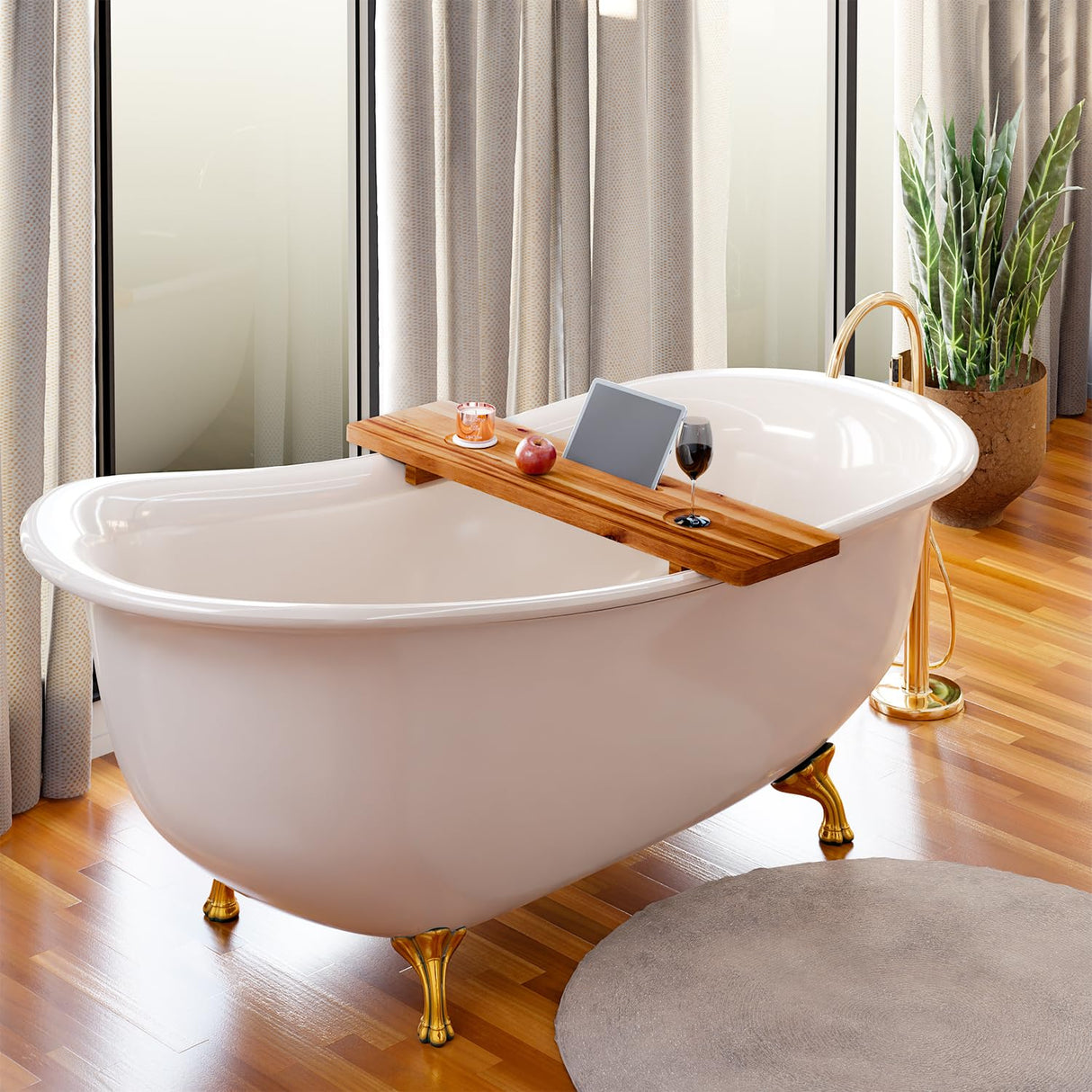Tinamo Acacia Bathtub Caddy Tray Table | 35x9 Inch Large Bath Tub Tray Wooden | Anti-Tipping, Sustainable Tub Tray for Bathtub | Bathtub Accessories TINAMO