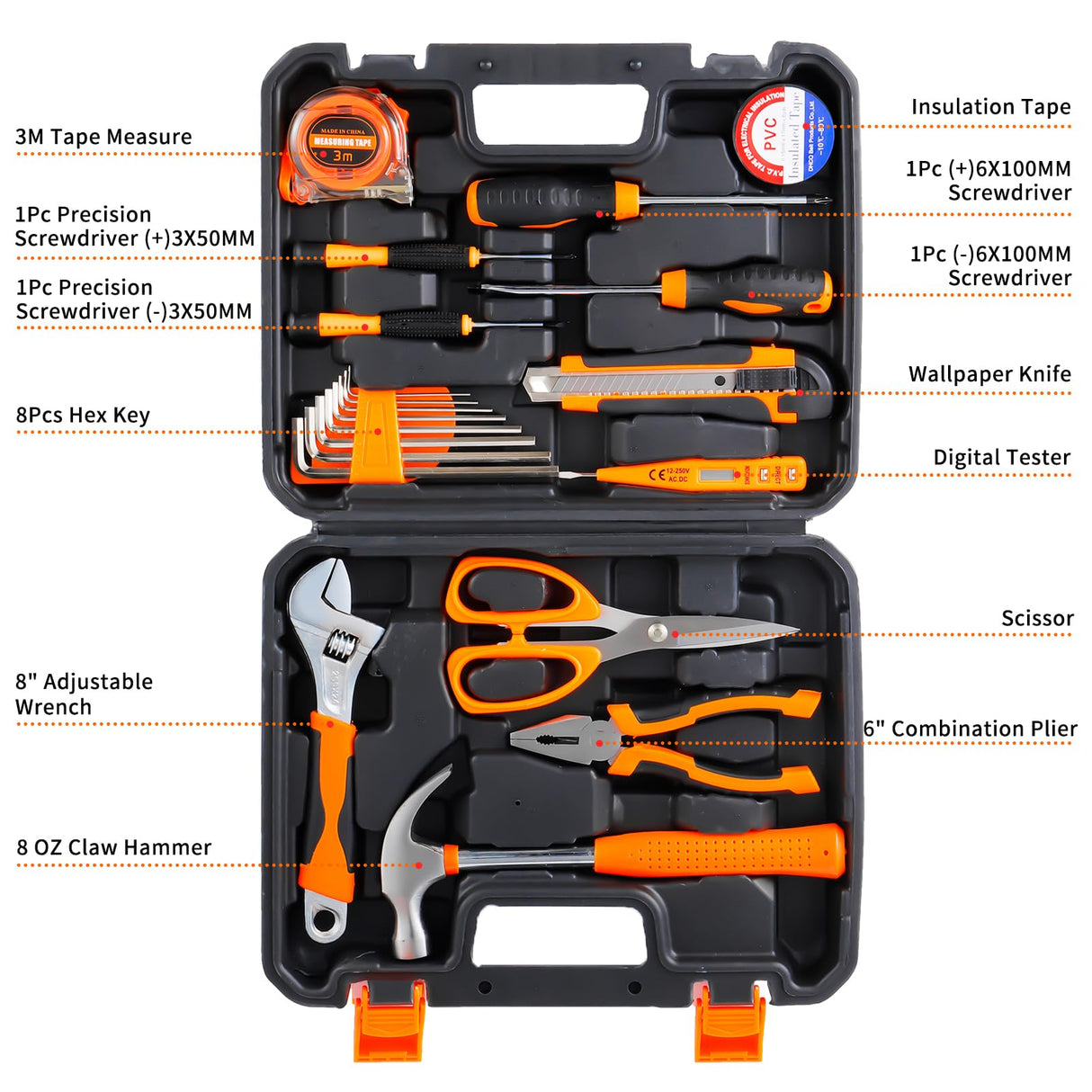 Home Tool Set - 20 Pieces Basic Mechanic Tool Kit with Toolbox Ideal Choice for Household Repair SPICIMOMO