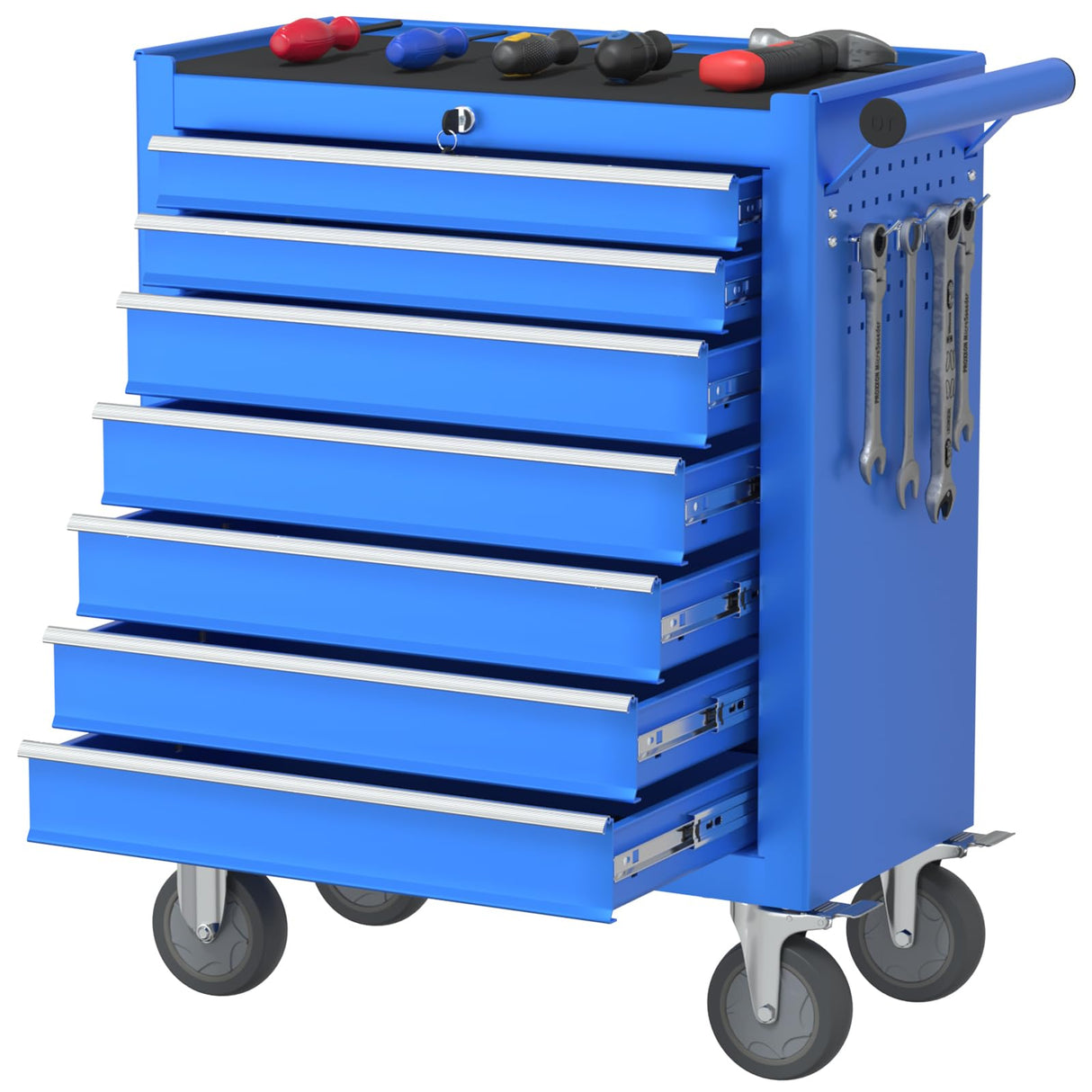 Cemostey 7 Drawers Tool Chest with Wheels, Metal Rolling Tool Box with Drawers, Large Capacity Tool Storage Cabinet with Keyed Locking, Tool Organizer Box for Garage, Workshop, Warehouse- Blue Cemostey