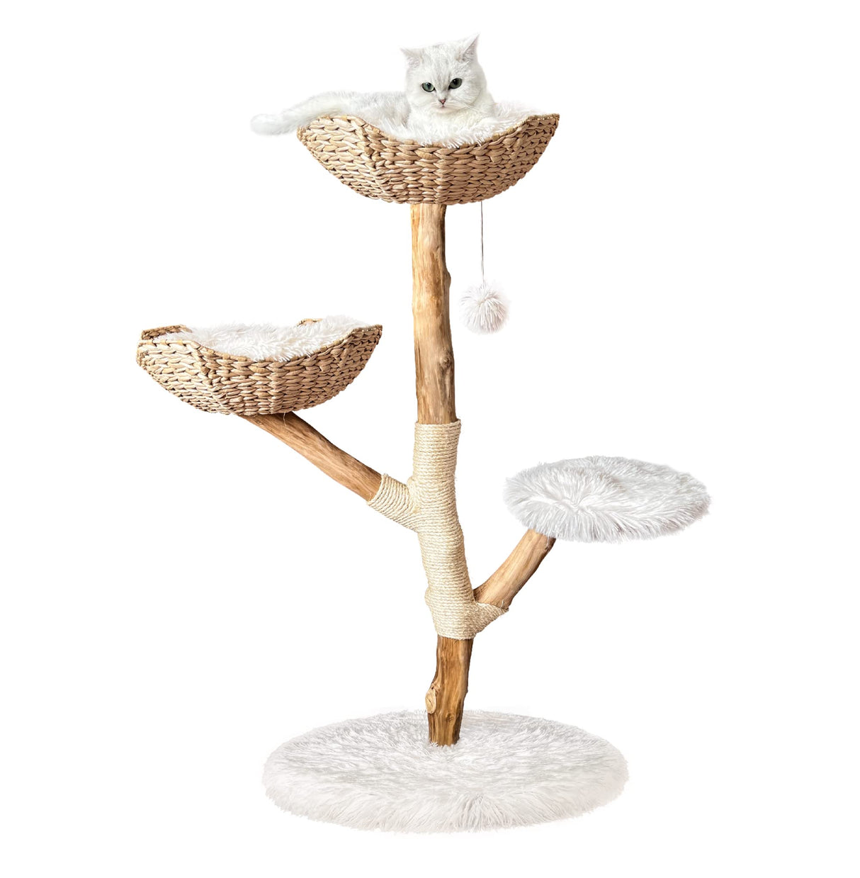 Injollylives Modern Cat Tree Tower, Wooden Cat Tower, Heavy Duty Cat Trees for Large Cats, Unique Handmade Aesthetic Cat Tree with Real Wood Branches, Luxury Boho Cat Furniture, Large InJollyLives