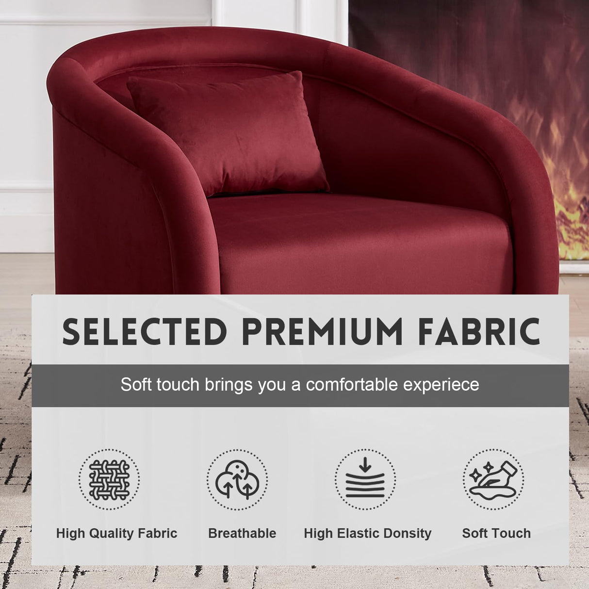 WAIRGUD 360 Degree Swivel Barrel Chair, Comfy Upholstered Accent Chair Modern Velvet Fabric Swivel Chair Pumpkin-Shaped Arm Chair for Living Room Bedroom Apartment Office (Wine Red) WAIRGUD