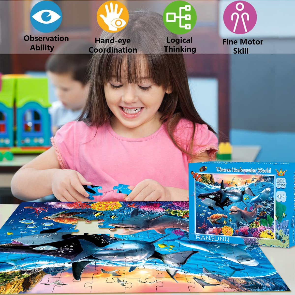 Puzzles for Kids Ages 4-8 Year Old - Underwater World,100 Piece Jigsaw Puzzle for Toddler Children Learning Educational Puzzles Toys for Boys and Girls. RANSUNN