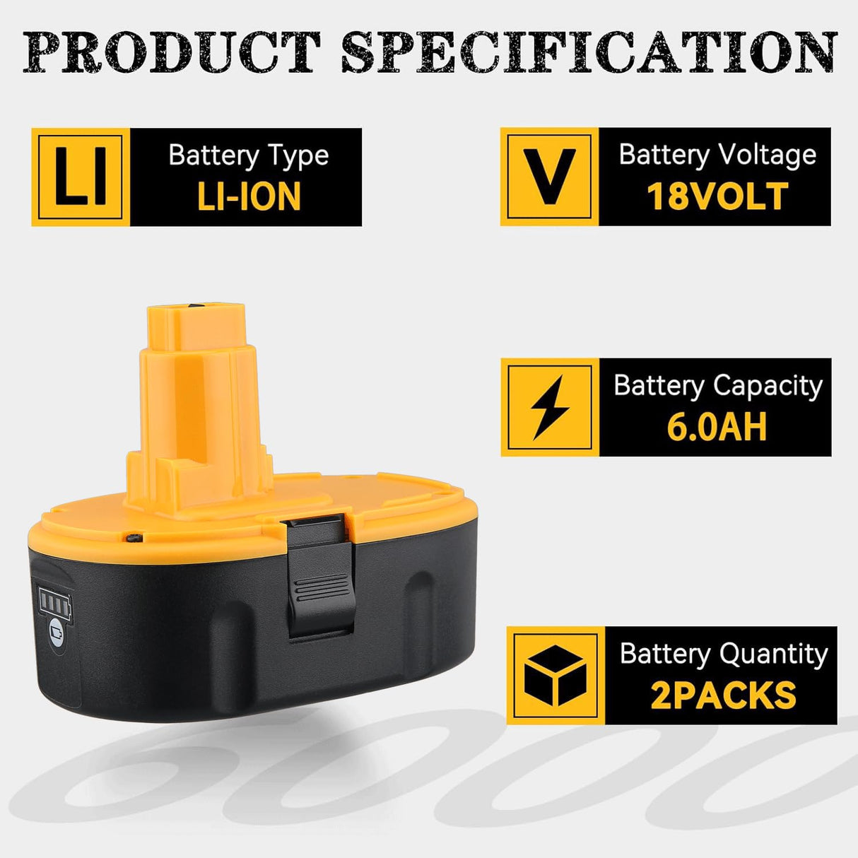 Xmenany 2Pack 6.0Ah Lithium ion DC9096 Battery Replacement for Dewalt 18V Battery XRP DC9098 DC9099 DE9096 DE9095 DW9096 DW9098 DW9095 DC9182 Xmenany