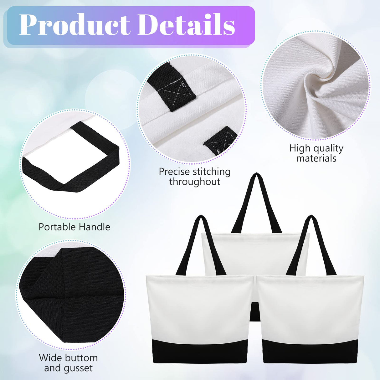 16 Pieces Canvas Tote Bag and Makeup Bag Blank Plain Canvas Bag Large Reusable Grocery Bags Shopping Cloth Bags with Handles DIY Craft Bag Canvas Pencil Case with Zipper Cosmetic Bag School Supplies Reginary