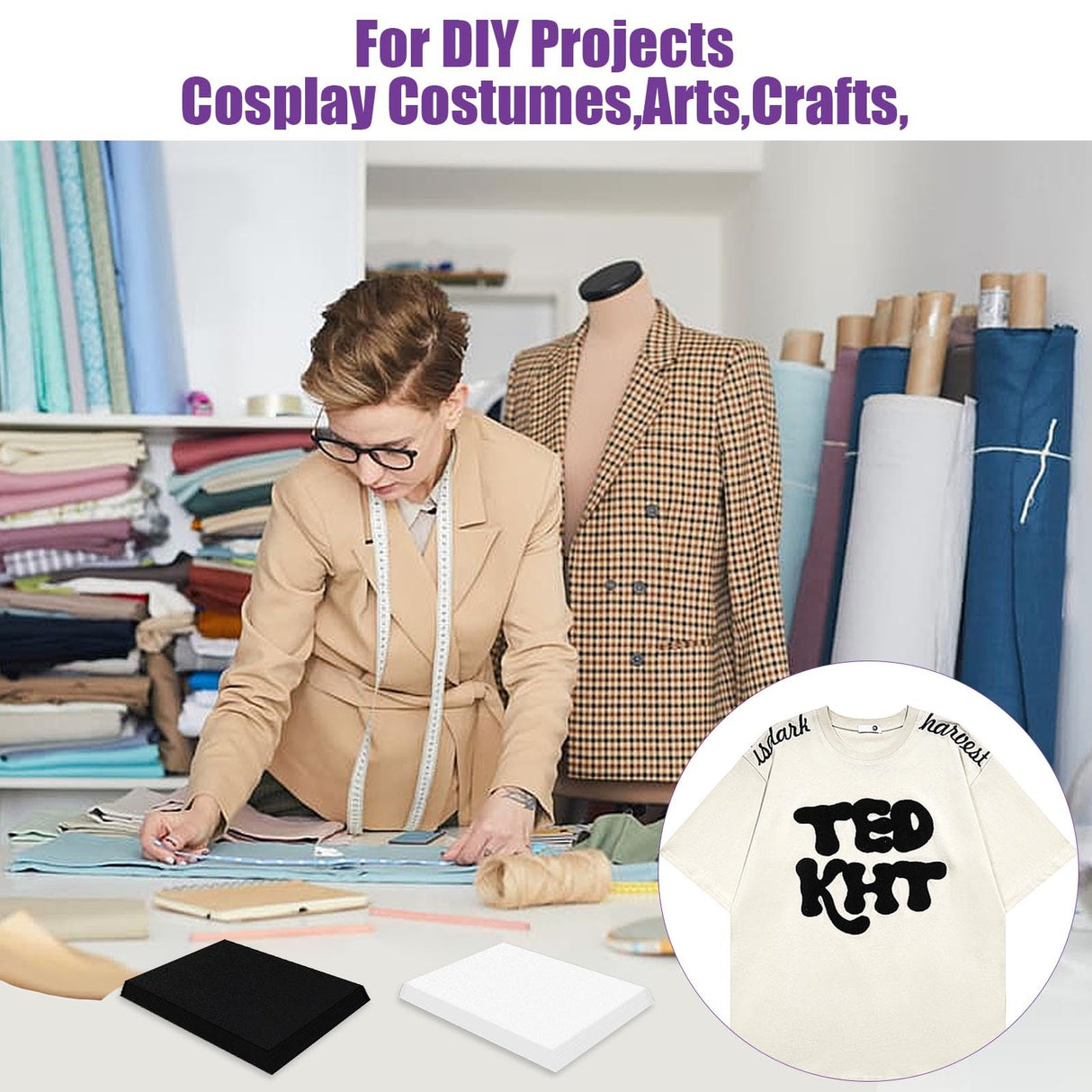 Akamino 40 Pcs 3mm Embroidery Puffy Foam, 6 x 9 Inch EVA Foam Sheets for 3D Embroidery Arts and Crafts, Craft Foam for Cosplay Costume, Hand Sewing, Embroidery Machine, DIY Projects (Black, White) Akamino