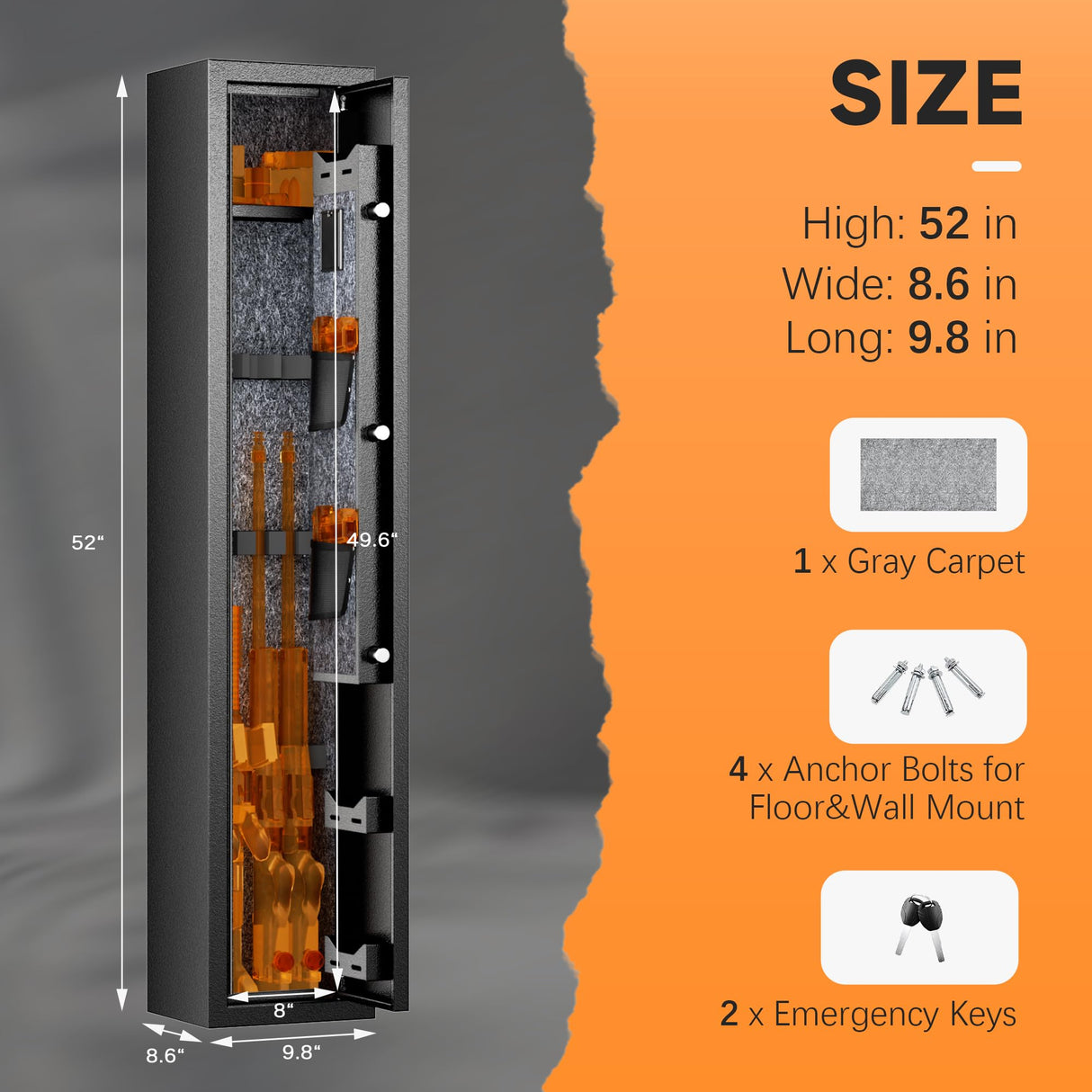 INTERGREAT 2-6 Gun Safe, Gun Cabinet for Rifles, Rifle Gun Safes for Home,Quick Access Rifle Safe with Digital Keypad INTERGREAT