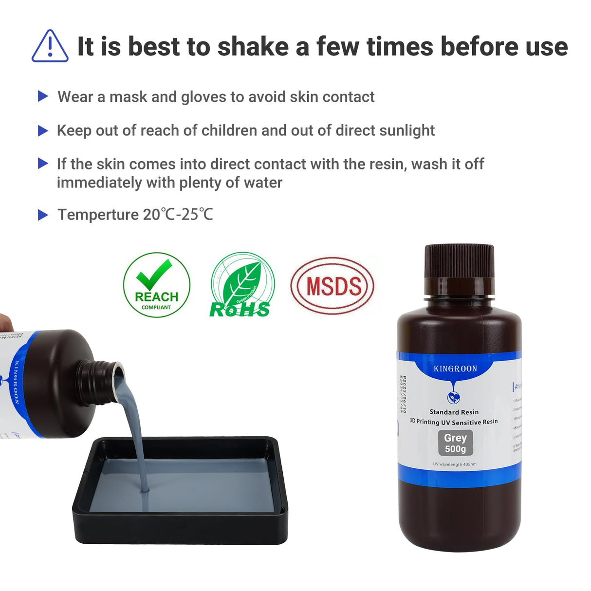 Kingroon Standard 3D Printer Resin, High Precision UV-Curing 3D Resin, Designed to Showcase Highly Detailed 3D Models & Works 0.5kg (Gray) Kingroon