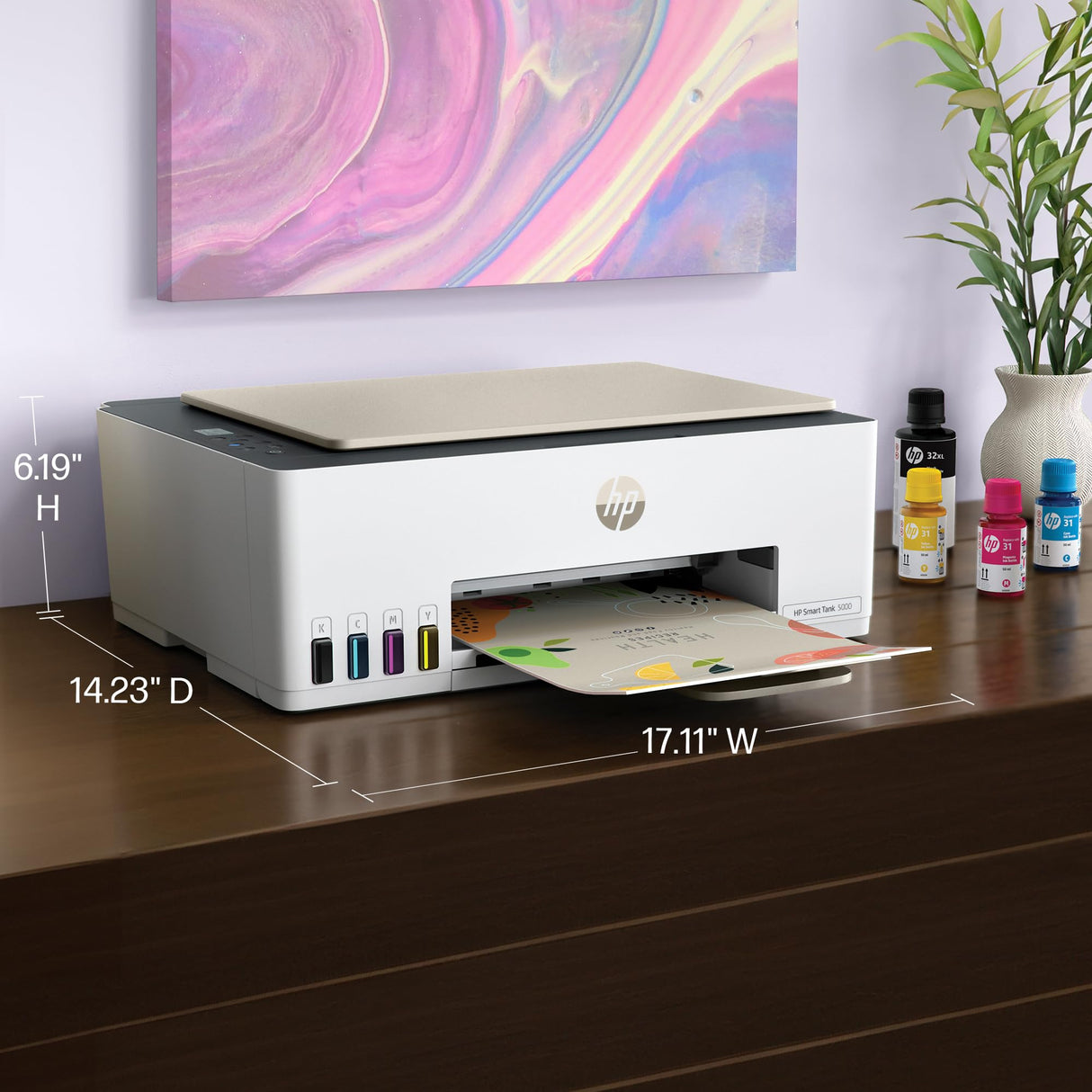 HP Smart-Tank 5000 Wireless All-in-One Ink-Tank Printer with up to 2 years of ink included, mobile print, scan, copy, white, 17.11 x 14.23 x 6.19 HP