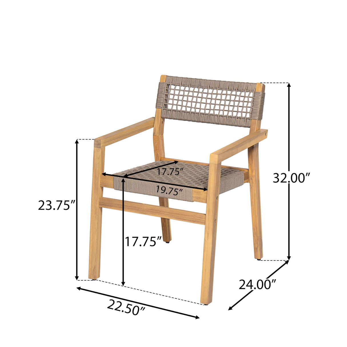 Christopher Knight Home Dolly Dining Chairs Set of 4, Acacia Wood Frame Dining Chairs, Rope Woven Armchair, Accent Dining Chair Set, Patio Wooden Armchair for Backyard Poolside Garden, Light Teak Christopher Knight Home