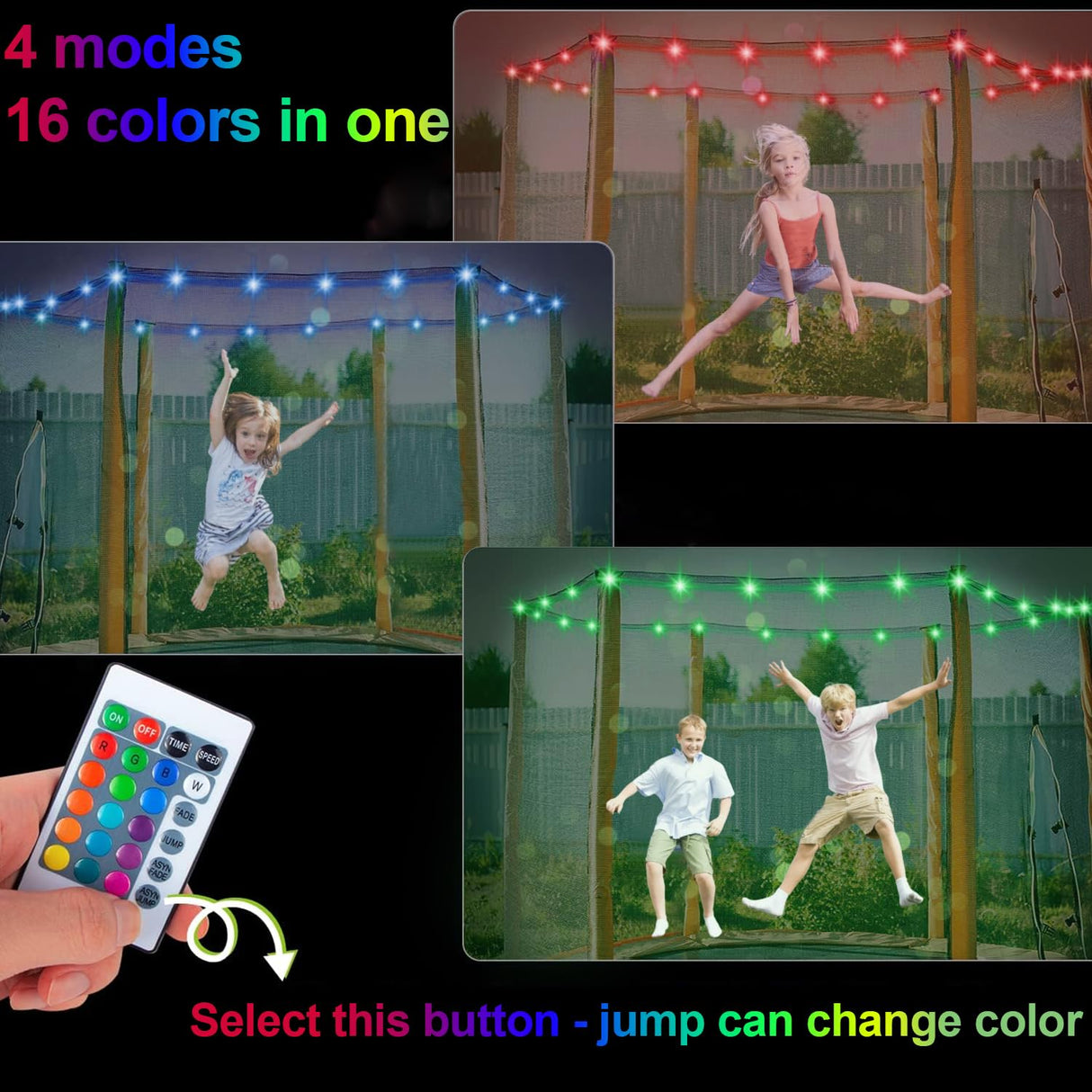 Trampoline Lights, LED Lights for 16Ft 14Ft 12Ft 10Ft, Jump Control 16 Color Change, Waterproof Battery Case Powered (for 14ft Trampoline) Blinngo - Sport