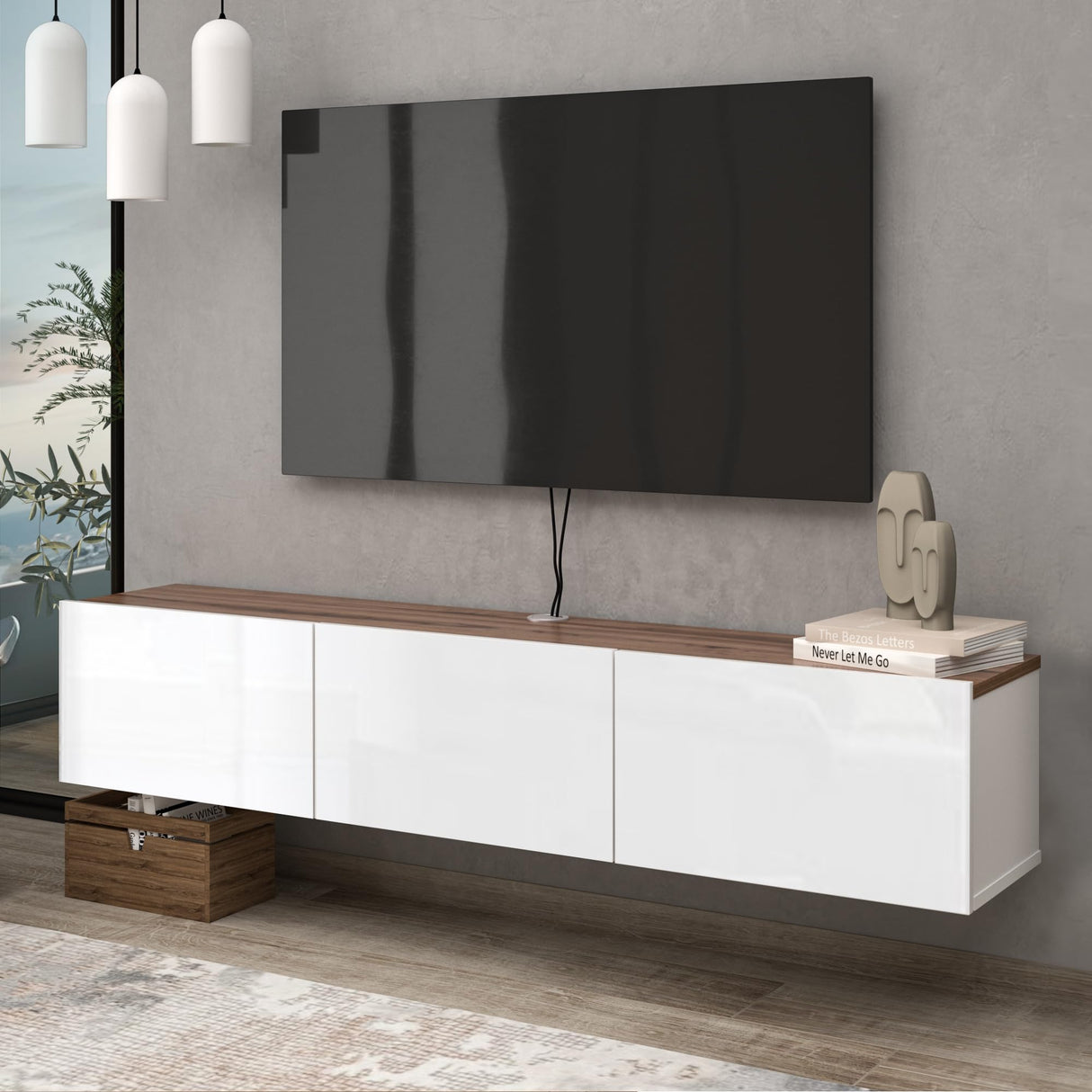 Atelier Mobili Wall Mounted TV Console - Glossy White, Entertainment Center with Floating Design ATELIER MOBILI THE LEADER OF THE INTERCHANGEABLE FURNITURE
