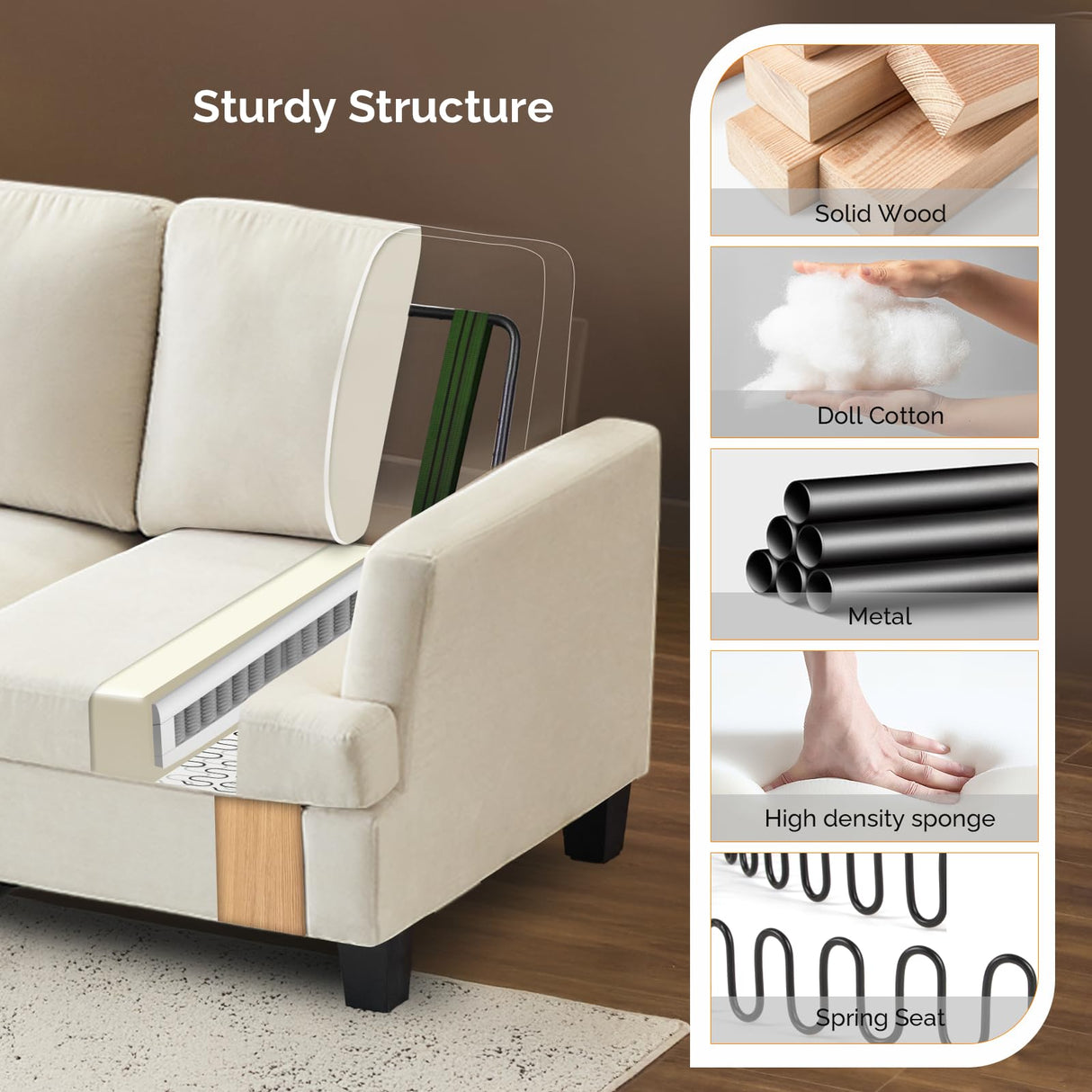 VINGLI White 83" Sofa Couches for Living Room, Faux Suede Modern Comfy 3 Seater Couch 25.6" Deep Seat Upholstery Cozy Sofas for Small Space, Bedroom, Apartment, Home Office VINGLI