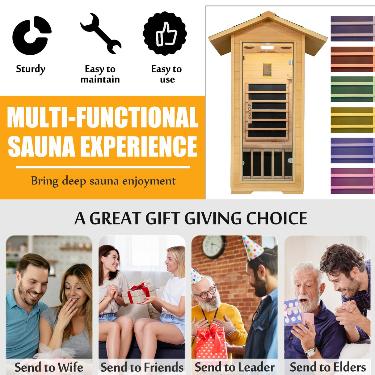 Outdoor Far Infrared Sauna, 1 Person Low EMF Indoor Home Sauna Canadian Hemlock Wood Dry Sauna 1400W/110V Homsido