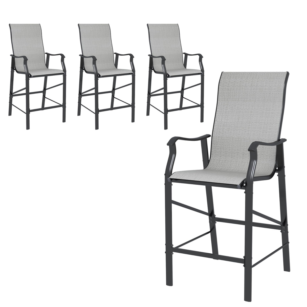 UDPATIO Patio Chairs Bar Stools Set of 4,Outdoor Bar Height Chairs with High Back and Armrest,Metal Frame and Breathable Textilene for Balcony,Pool,Deck,Garden(Grey White) UDPATIO