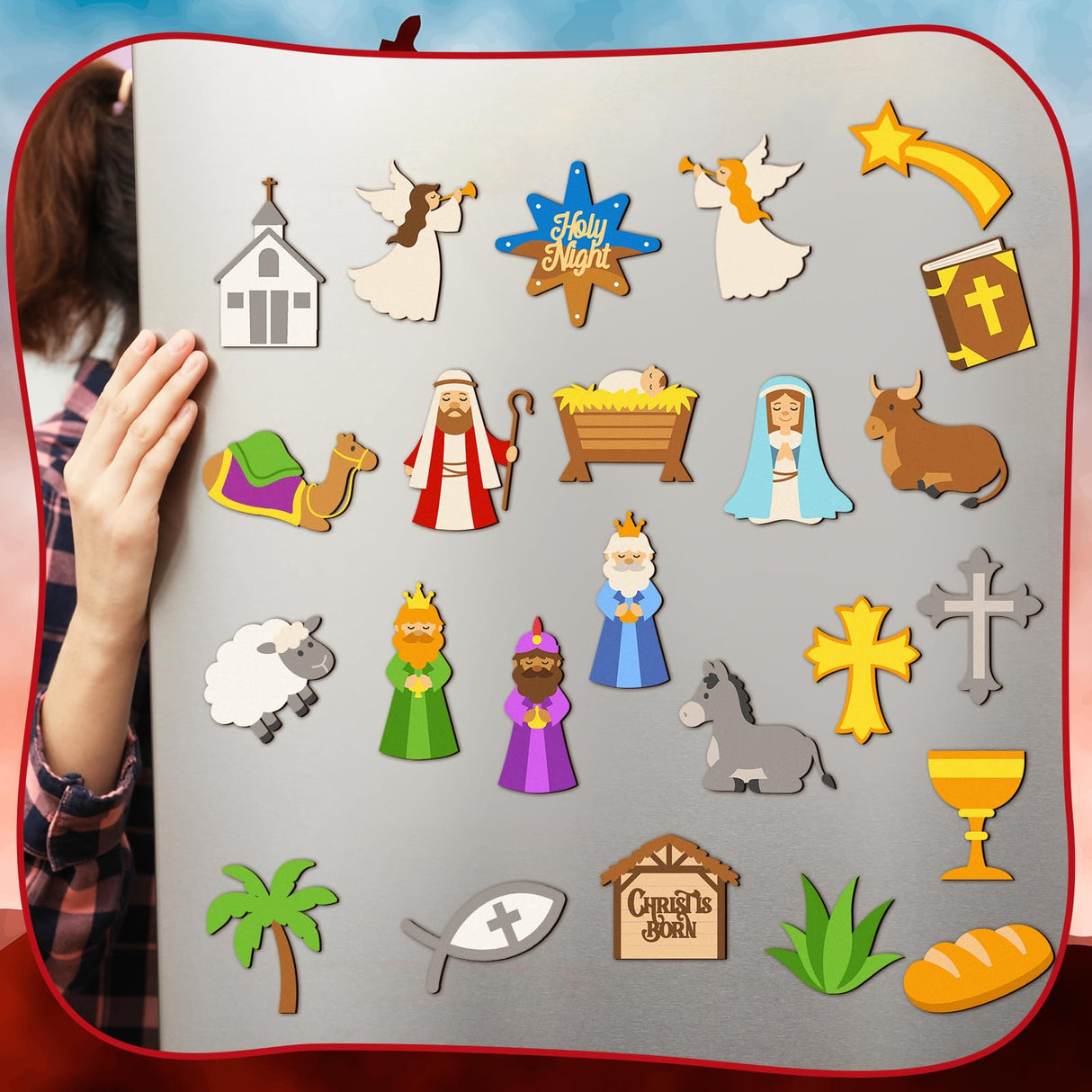 Mootycapa 24 Pcs Christmas Christian DIY Wooden Magnets to Paint, Nativity Scene Glow in The Dark Wood Painting Crafts, Jesus Fridge Magnets Craft Kits for Boys Girls School Home Party Activities Mootycapa