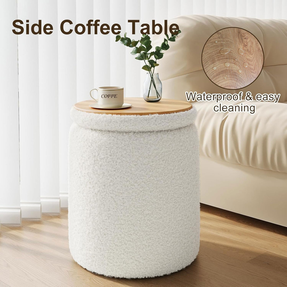 Ottoman Poufs with Storage, Set of 2 Soft Upholstered Vanity Stool,Multifunctional Ottomans Coffee Table Padded Seat Foot Rest for Living(White, Pack of 2) Cmishe