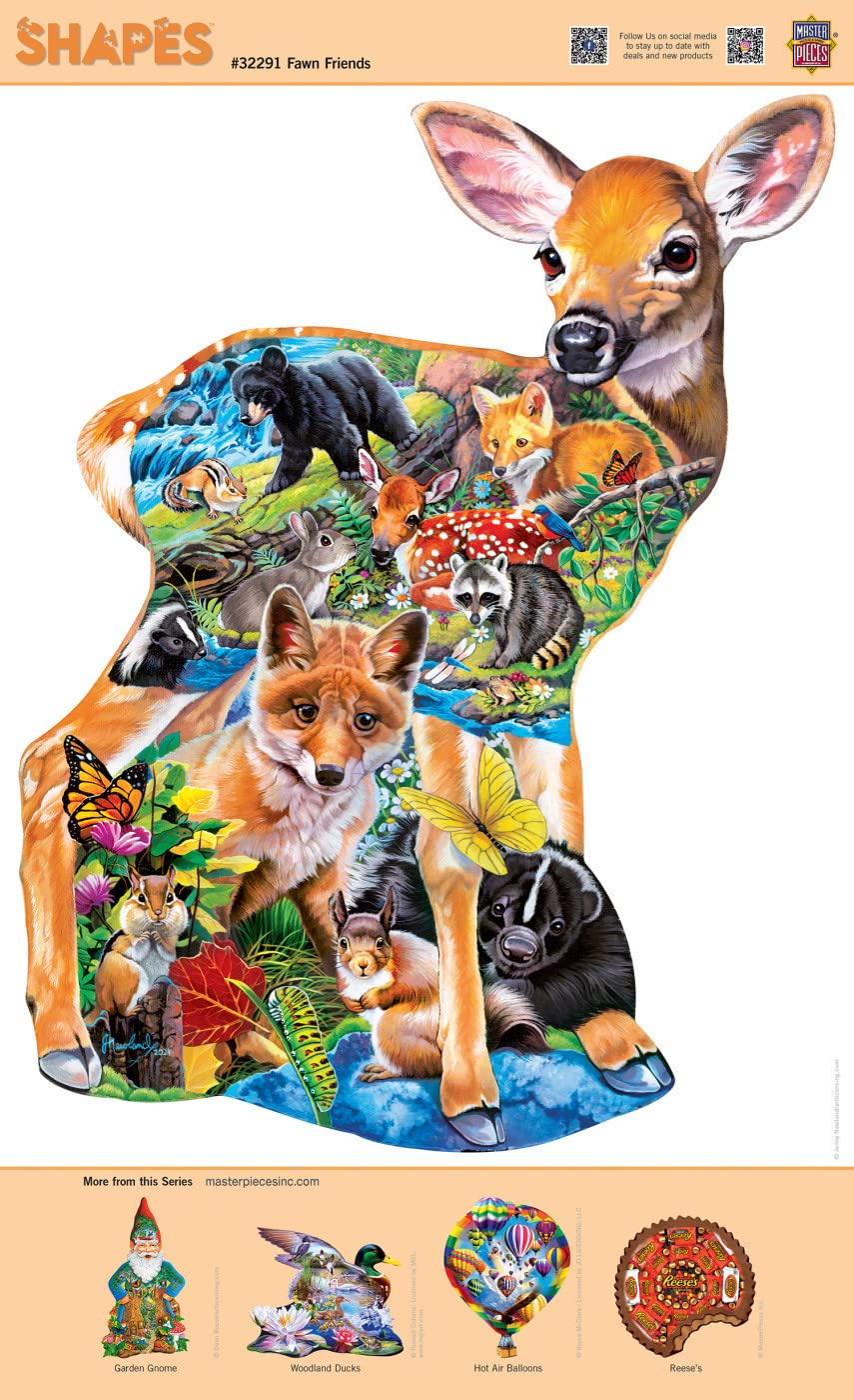 MasterPieces 500 Piece Shaped Jigsaw Puzzle for Adults, Family, Or Youth - Fawn Friends - 20.9"x27" Masterpieces