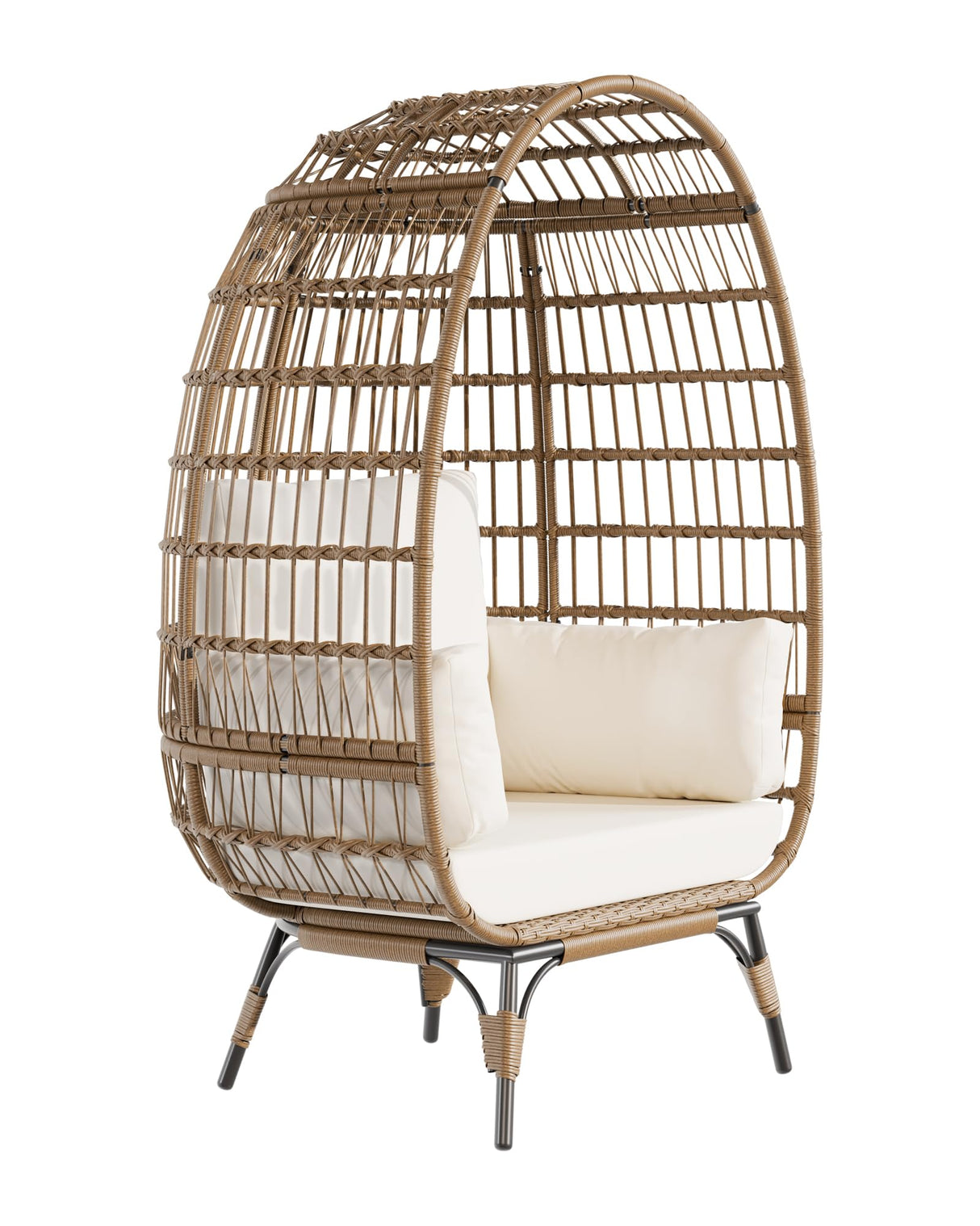 Oversized Wicker Egg Chair Outdoor, Patio Lounge Chair with Ultra Luxury Cushions & Steel Frame, 350LBs Capacity Egg Chair Indoor Outdoor for Balcony, Patio, Living Room, White GarveeHome