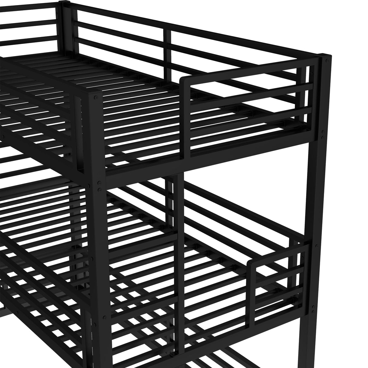 Bellemave Triple Bunk Bed Twin XL Size, Heavy Duty 3 Bunk Beds with Safety Guardrails and Noise-Reduced Design, Metal Triple Bed for 3 Kids, Teens, Adults, No Box Spring Needed Black Bellemave