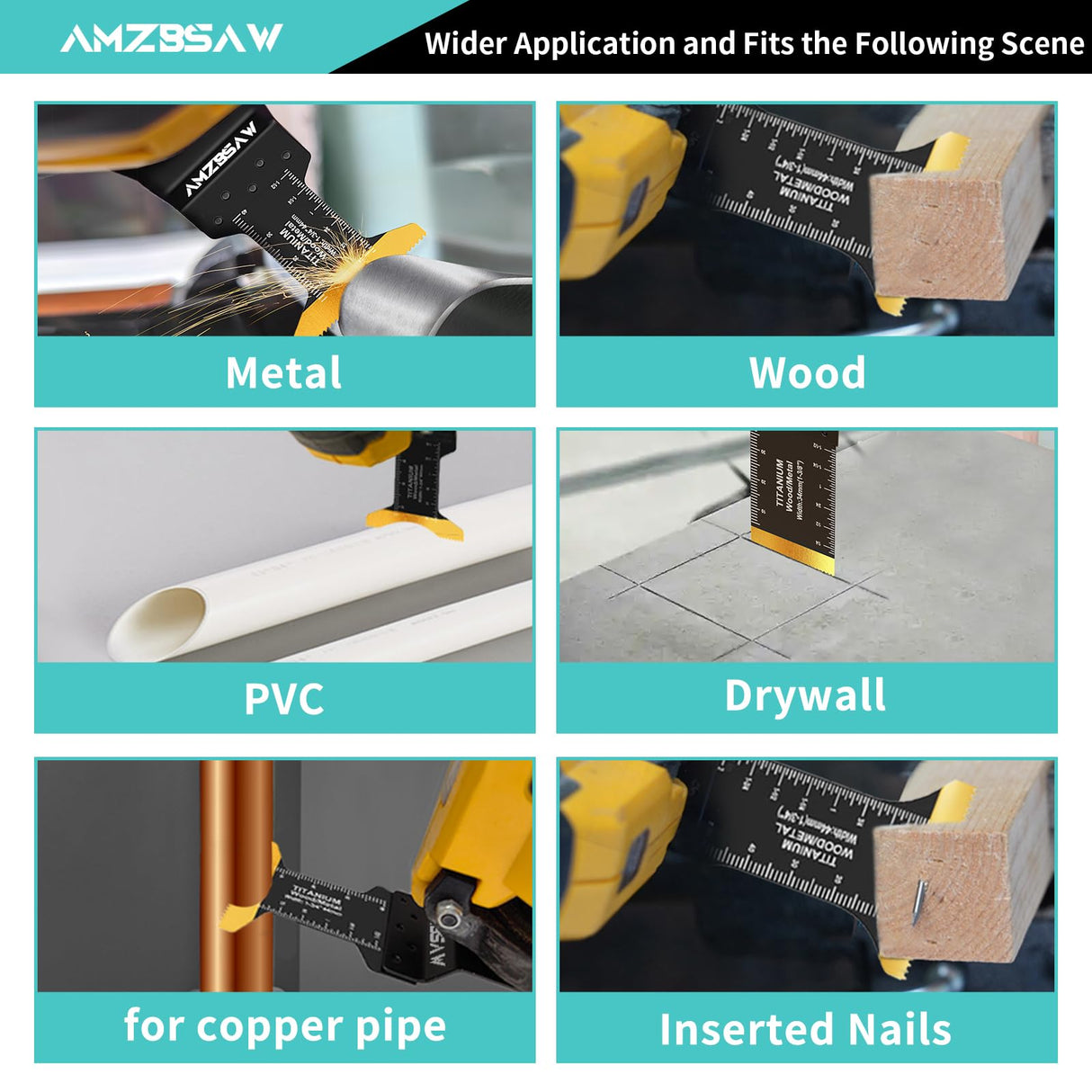 AMZBSAW 22PCS Titanium Oscillating Multitool Blades Metal Cutting, Universal Saw Blades for Metal Nails Hard Material and Wood Plastic, Multi Tool Blades Kits Fit Dewalt Bosch Milwaukee Ryobi AMZBSAW