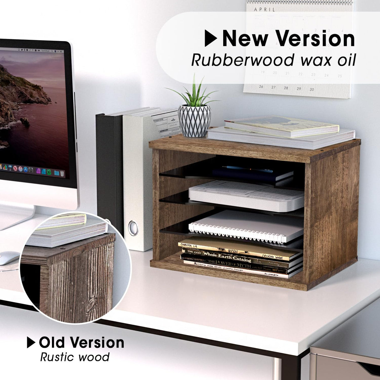 J JACKCUBE DESIGN Rustic Wood Desk Organizer 4 Compartment Paper File Holder for Home and Office, Document Storage, File sorter, Mail and Letter Tray- MK560A J JACKCUBE DESIGN