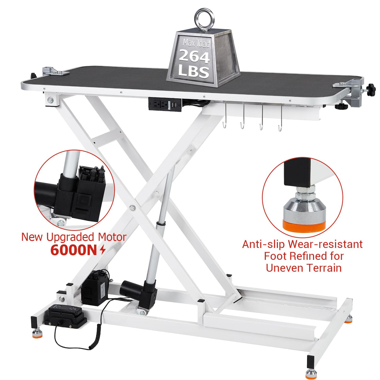 Garvee Electric Dog Grooming Table, Adjustable Height 9.4"-39.4", 264Lb Capacity, Foot Control, Anti-slip Wheels, Tool Organizer, Dog Grooming Station, 47" White Garvee