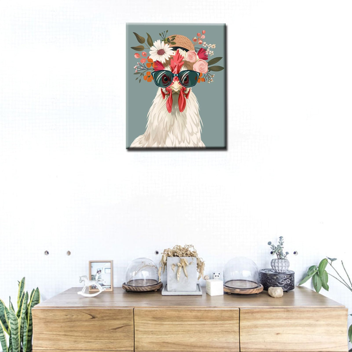 Serious Rooster Wearing Shades Straw Hat Paint by Number Funny Animal Flowers Painting DIY Painting on Canvas with Brushes Paints Paint by Numbers for Adults and Beginner 16x20 Inch(without Frame) Tucocoo