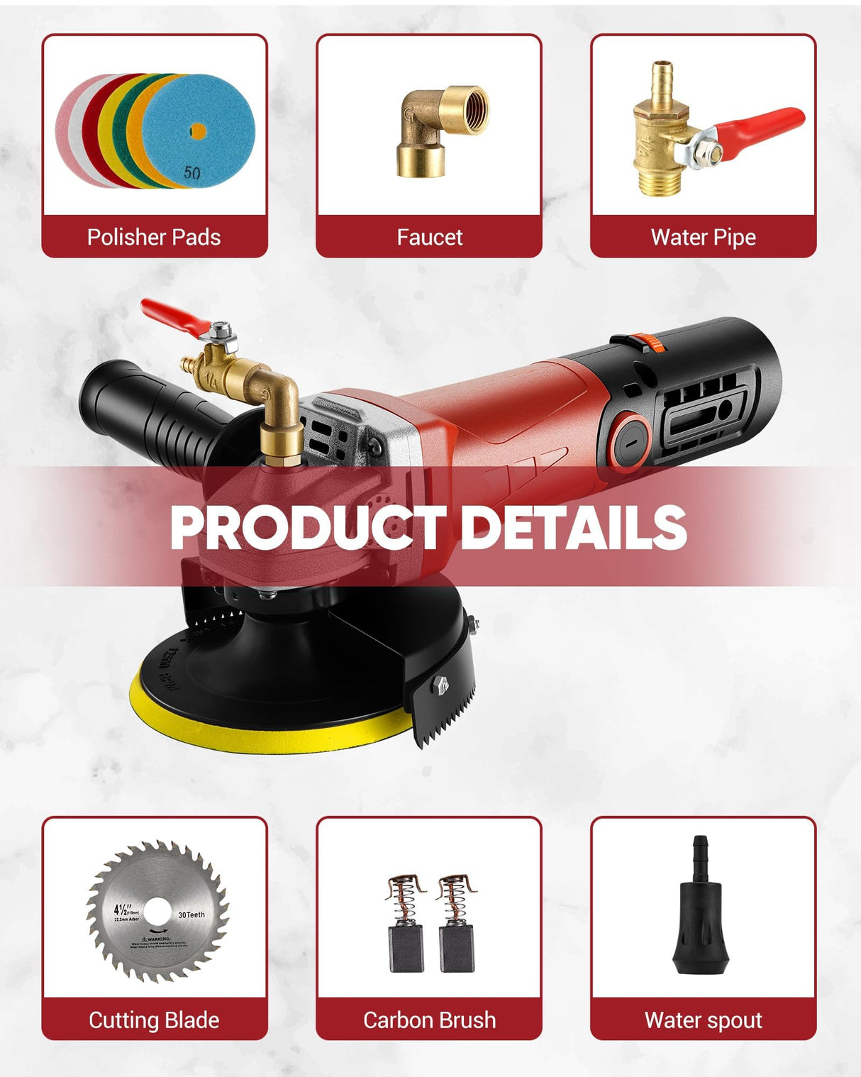 SILVEL 860W Wet Polisher, 4 inch Wet Stone Polisher with 6 Variable Speeds, 110V Granite Polisher with 7 Diamond Polishing Pads for Granite, Marble, Concrete, Stones SILVEL