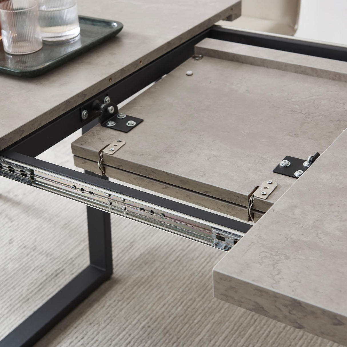 ZckyCine Modern Mid-Century Dining Table Set for 6-8 People Kitchen Dining Room Table Set Extendable Wood Dining Table and 6 Upholstered Chairs, Home Kitchen Furniture ZckyCine