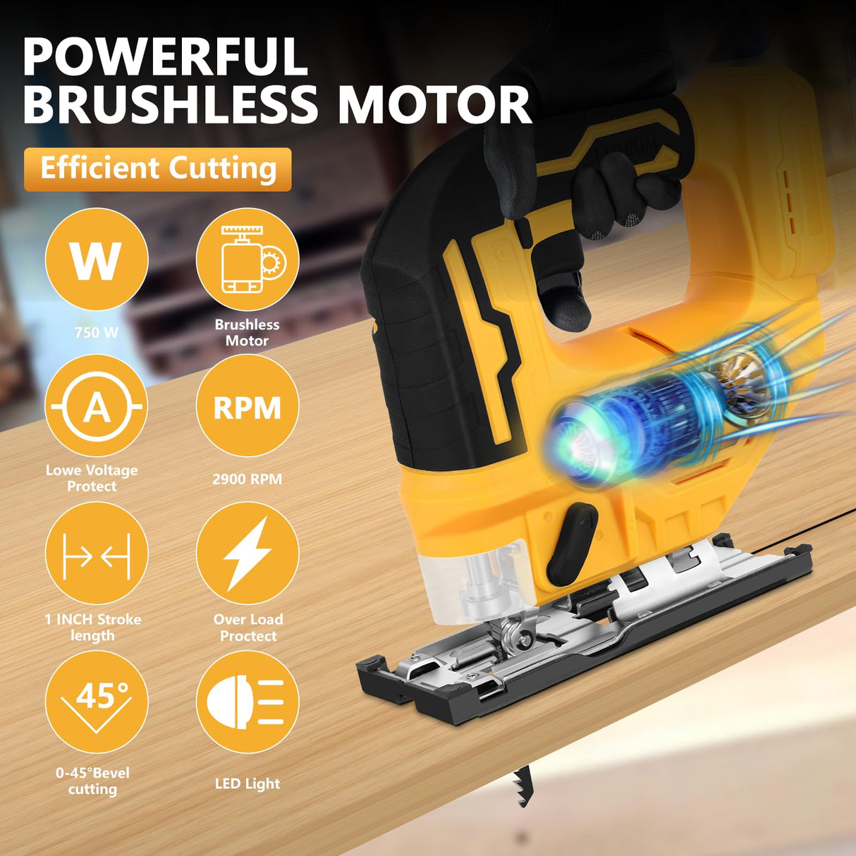 Jig Saw for Dewalt 18V/20V Max Battery, Cordless Jigsaw Tool Brushless Motor, Up To 2900 RPM, 45 Degree Beveled Cuts, LED Light for 4 Curve Cuttings, Plastic Box Include for Easy Carry (No Battery) Labfintom