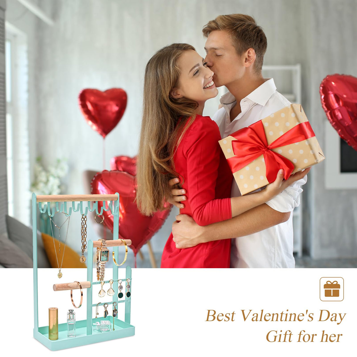 ProCase Jewelry Organizer Stand Necklace Holder, 4-Tier Jewelry Tower Rack with Earring Tray, 10 Hooks Necklaces Hanging Small Jewelry Display Storage Tree for Bracelets Earrings Rings Watches -Blue ProCase