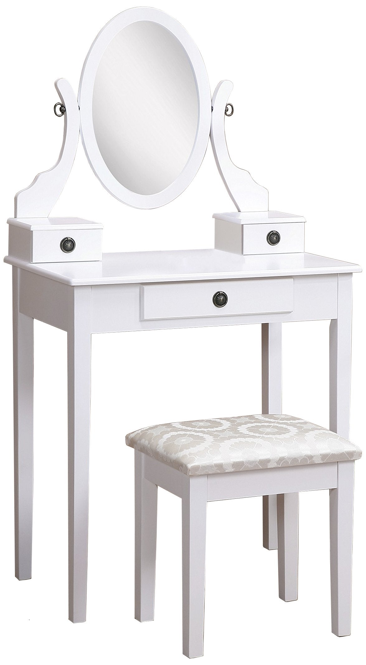 Roundhill Furniture Moniya White Wood Vanity Table and Stool Set (3415WH) Medium Roundhill Furniture