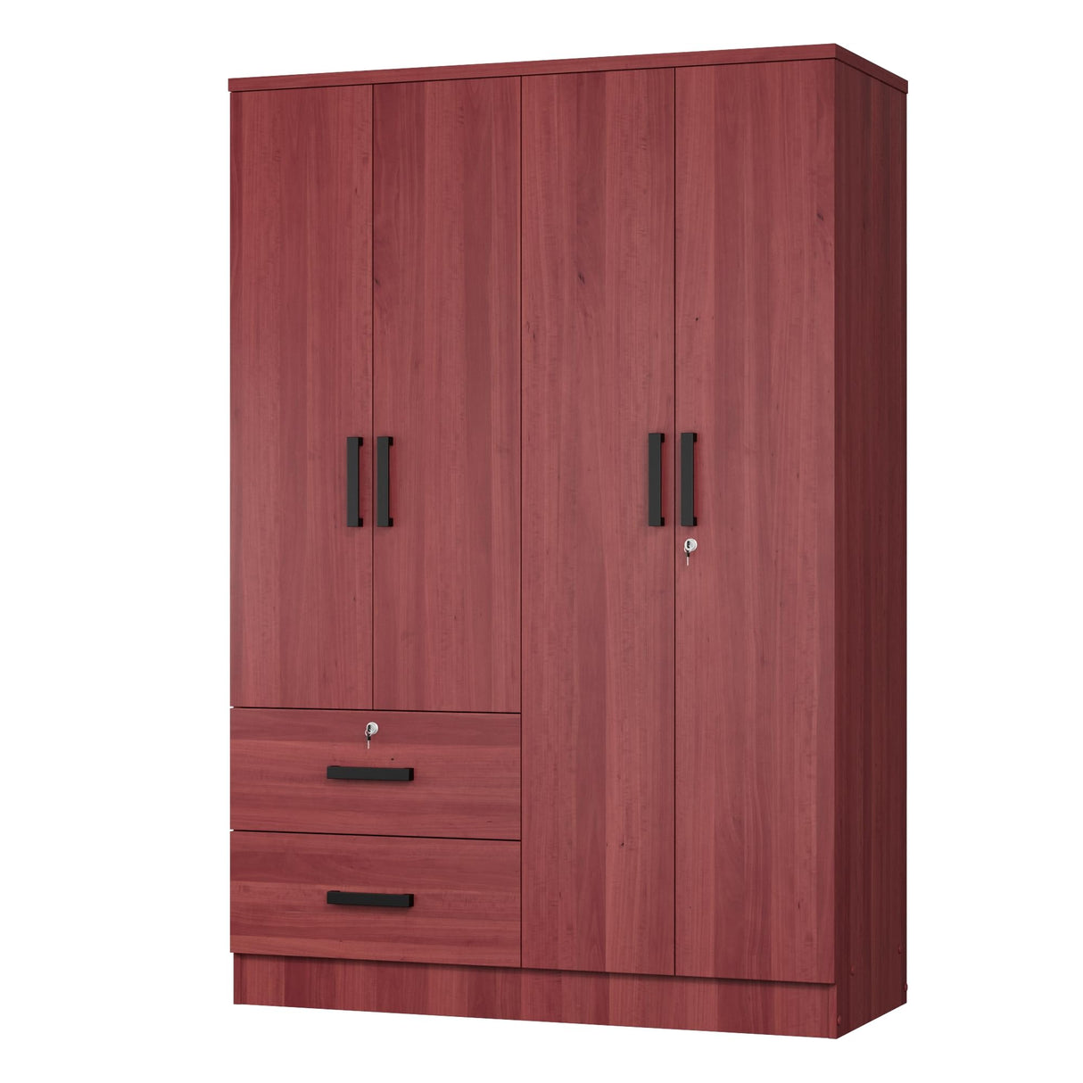 4 Doors Wardrobe 2 Drawers with Shelves 48 inch Wide and 72 high (Mahogany) Woodpeckers Furniture And Mattress