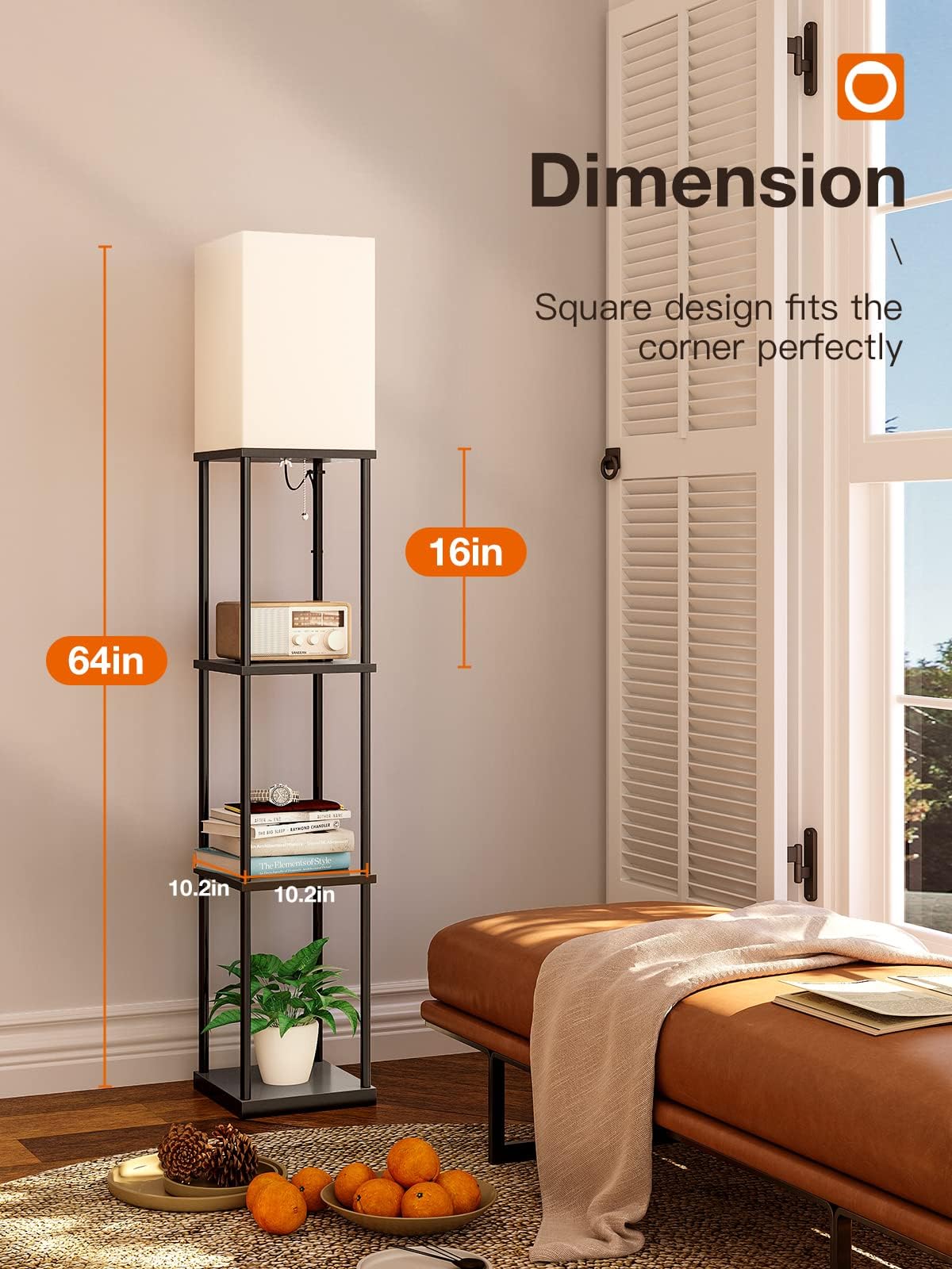 addlon Floor Lamps with Shelves, 4-Tier Modern Shelf Floor Lamp with 3CCT LED Bulb, Display Floor Lamp for Living Room, Bedroom and Office - Black addlon