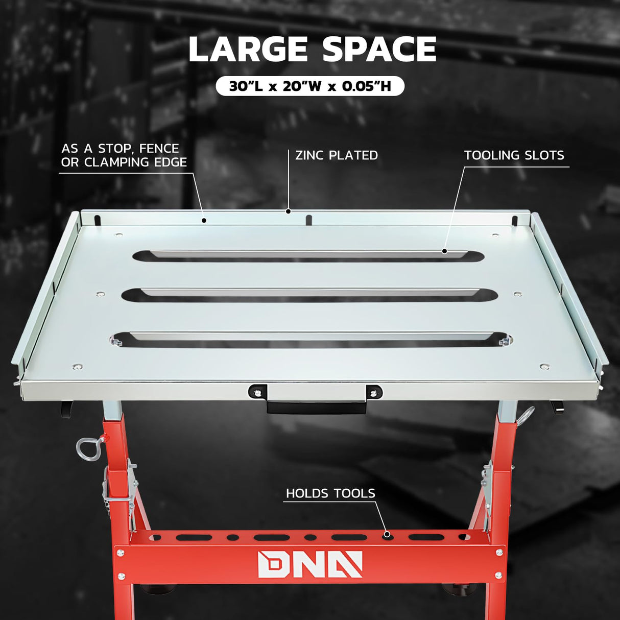 DNA MOTORING Carbon Steel Welding Table 30'' x 20'' 400lbs Loding Capacity, Adjustable Angle & Height, Portable Work Bench with 2 Fixed Wheels, TOOLS-00461 DNA MOTORING