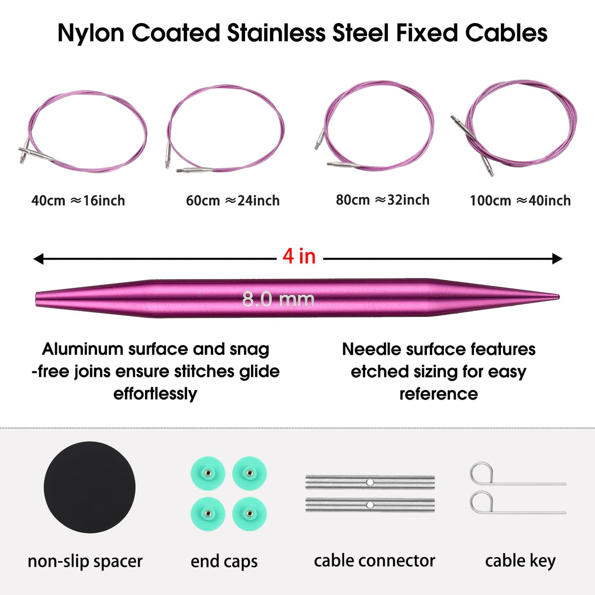 Guclud Interchangeable Circular Knitting Needles Set 4-inch Round Metal Knitting Needles Sizes US 2.5, 3, 4, 5, 6, 7, 8, 9, 10, 10.5, 11, 13, 15 with 4 Cords, Accessories and Case GUCLUD