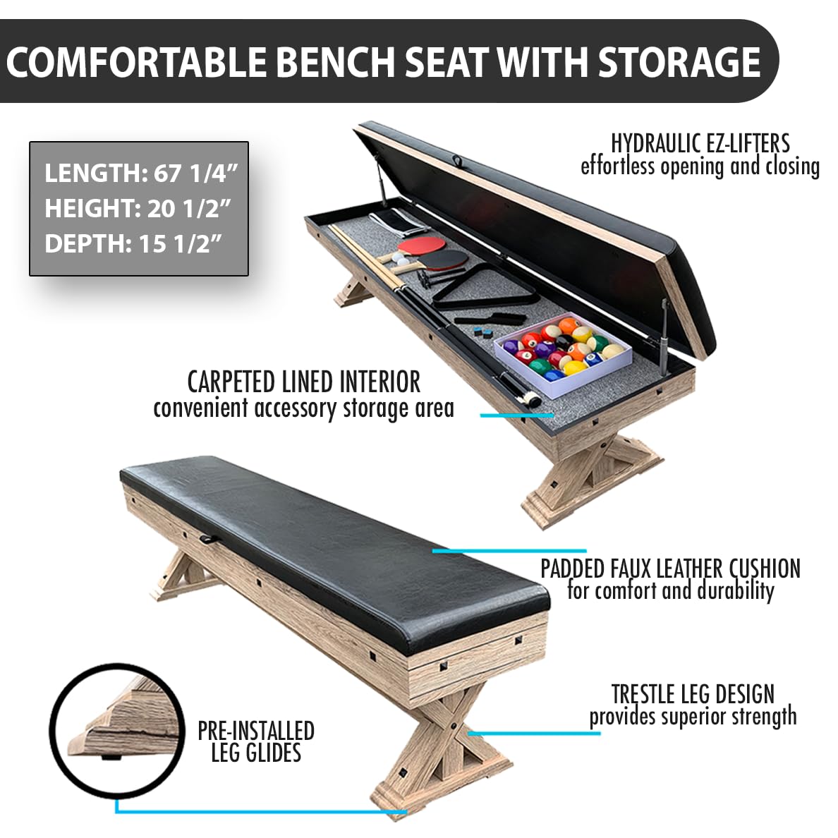 Freetime Fun 7 FT 3 in 1 Multi Game Pool Table with Dining Top Pool Table Ping Pong Table Combo with Dual Storage Bench Seating, Rustic Oak Freetime Fun
