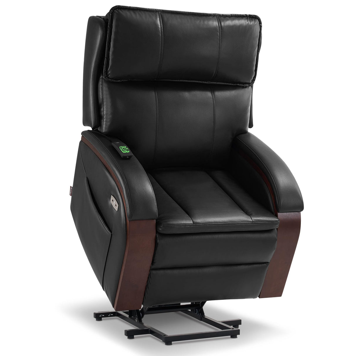 MCombo Power Lift Recliner Chair Sofa with Massage and Heat, Adjustable Headrest for Elderly People, Solid Wood Armrest, USB Ports, Side Pockets, Faux Leather 7917 (Black, Medium) MCombo