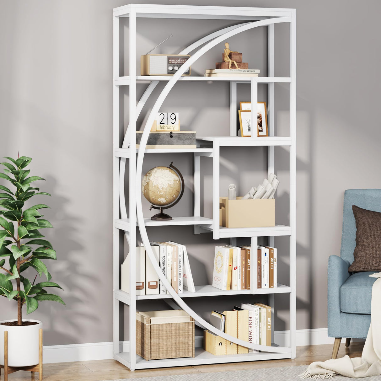 Tribesigns Bookshelf, Modern 5-Tier Etagere Bookcase, 70.8 inch Tall Bookshelf with 8 Open Storage Shelf, Book Shelf Display Tack Shelving Unit for Home Office Living Room, White Tribesigns