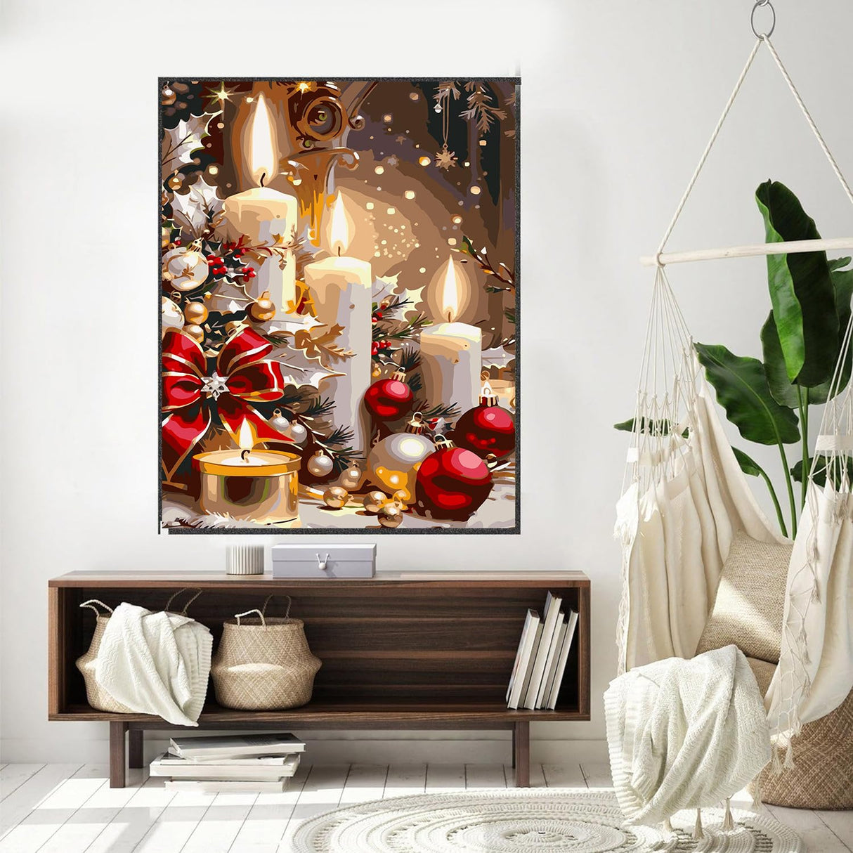 Meothan Christmas Paint by Bumbers for Adults Xmas Candles DIY Paint by Numbers Acrylic Paint Canvas Winter Painting Art Kits for Home Decor and Gifts 16x20 Inch (Without Frame) Meothan