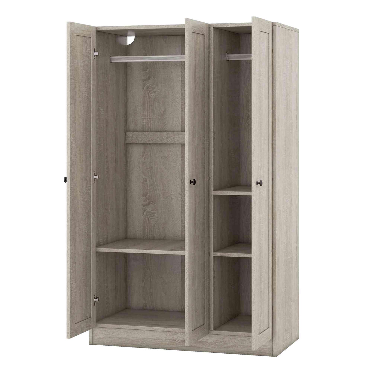 ATY 3-Door Wardrobe Closet with Shelves and Hanging Rod, Wooden Freestanding Armoire, Clothes Organizer Cabinet for Bedroom, Guestroom, Gray ATY