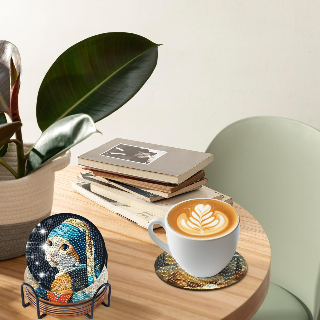 Sitsink Funny Cat Diamond Art Coasters - 8 Pcs DIY Cute Cat Funny Adult Diamond Painting Coasters Kits with Holder for Adults Beginners Animal Lover Gift Crafts Supplies Sitsink