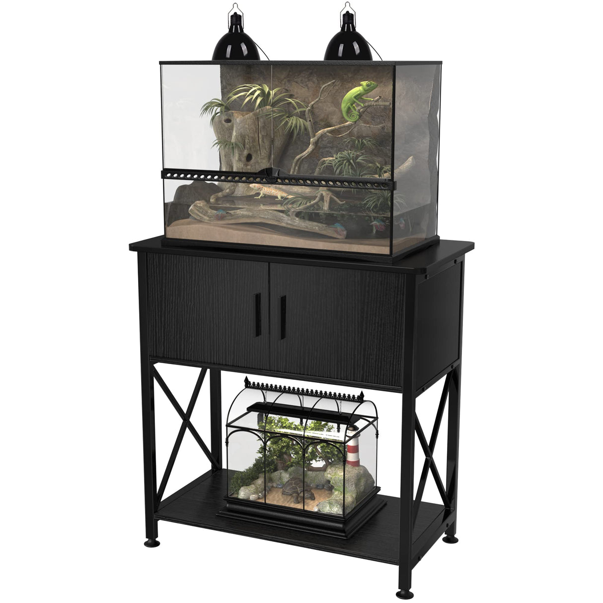 20 Gallon Fish Tank Stand, Metal Aquarium Stand 20 Gallon with Cabinet Storage,28.7" L*16.5" W Tabletop,330LBS Capacity Black GDLF
